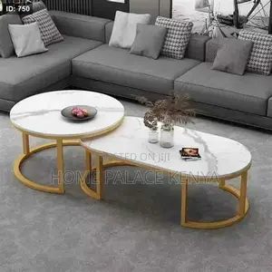 Elegant Nesting Coffee Table Set - White Glossy Marble Top
