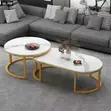 Elegant Nesting Coffee Table Set - White Glossy Marble Top - 1