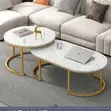 Elegant Nesting Coffee Table Set - White Glossy Marble Top - 3
