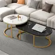 Elegant Nesting Coffee Table Set - White Glossy Marble Top - 4