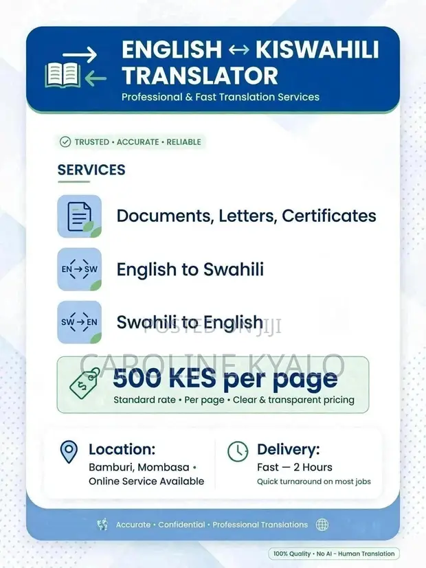 Mtafsiri Mtaalamu wa Kiswahili - Mombasa - 1