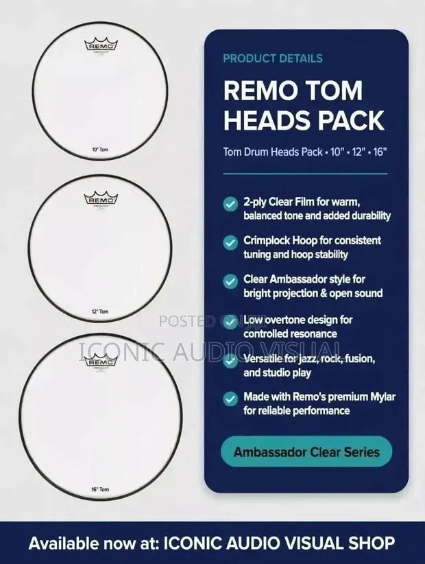 Remo Ambassador Tom Drum Heads - 1