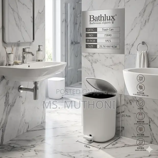 Bathlux 73840 Step Trash Can - 5L White - 1