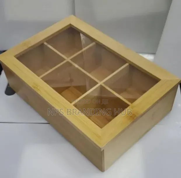 Wooden Tea Box Organizer - 6 Compartments - 1