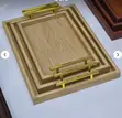 3-Piece Wooden Serving Tray Set with Gold-Tone Handles - 1