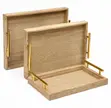 3-Piece Wooden Serving Tray Set with Gold-Tone Handles - 2