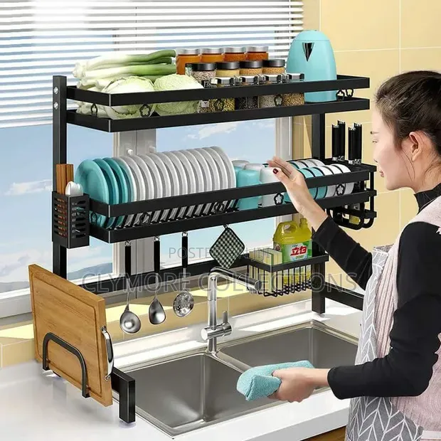 85cm Heavy-Duty Carbon Steel Over-The-Sink Kitchen Organizer - 1