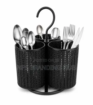 3-Compartment Rotating Stainless Steel Cutlery Organizer (Black)