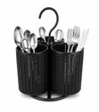 3-Compartment Rotating Stainless Steel Cutlery Organizer (Black) - 1
