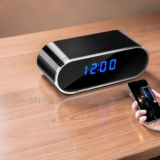 Smart Home Watcher WiFi Alarm Table Clock Spy Camera Iliyofichwa - 1