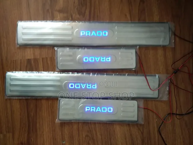 Chrome Metallic Prado LED Logo Door Step Antiscratch Sill Plates - 1