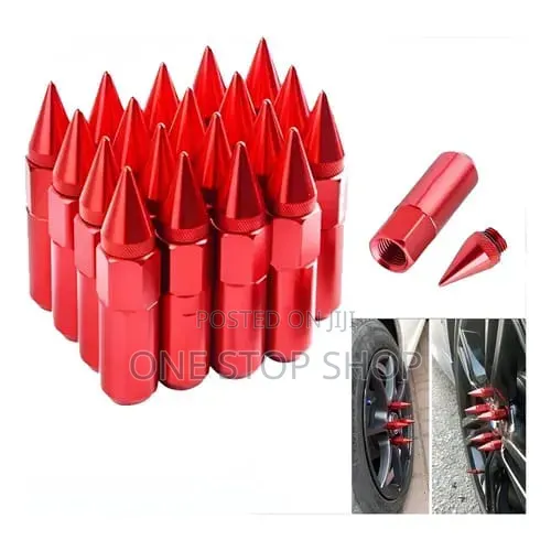 20pc Red Aluminum M12x1.25 Extended Spiked Wheel Lug Nuts - 1