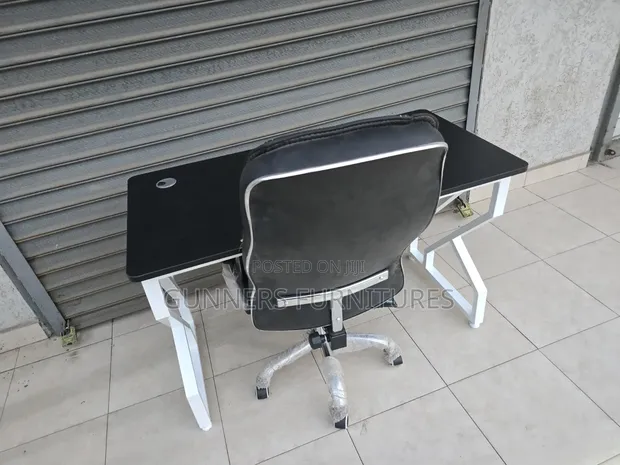 Brand New Metallic Frame Office Desk and Leather Chair - 1