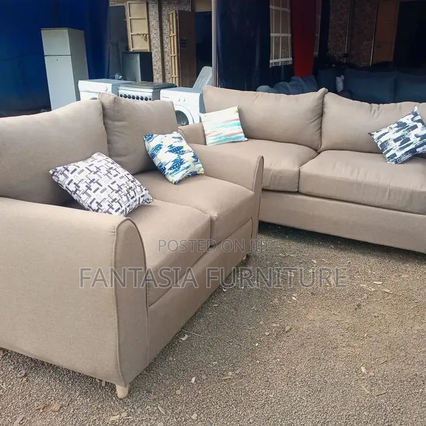 3 Seater & 2 Seater Fabric Sofa Set - Beige - 1