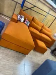 5 Seater Orange L-Shaped Sectional Sofa - 1
