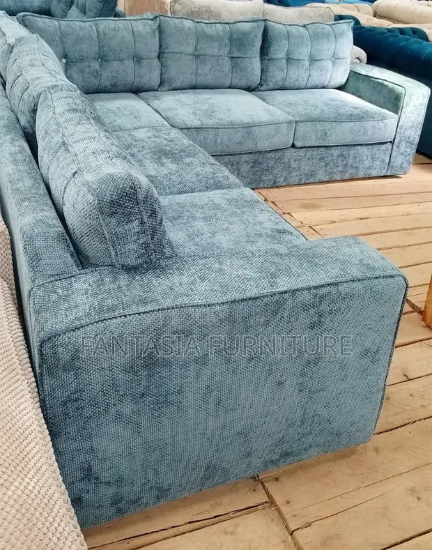 Ideal 5 Seater L-Shaped Sofa - Blue Fabric - 1