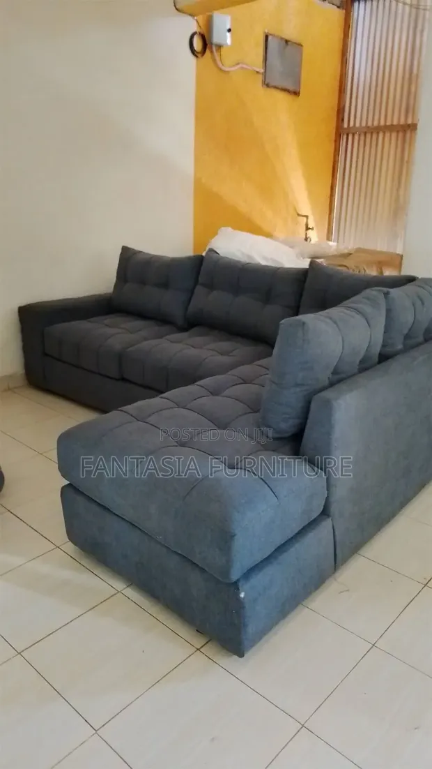 5 Seater L-Shaped Dark Grey Sofa - 1