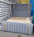 Brand New 5x6 Grey Velvet Bed Frame with Gold Trim - 1