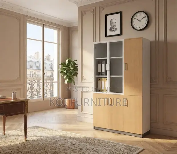 Executive Three-Door Office Cabinet - Polished Finish - 1