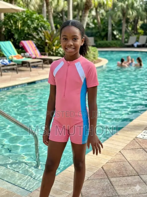 Girls' One-Piece Athletic Romper Swimsuit (7-12 Yrs) - 1
