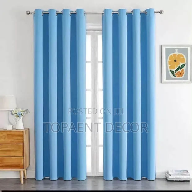 Sky Blue Polyester Living Room Curtains & Sheers - 1
