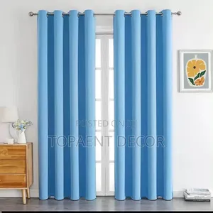 Sky Blue Polyester Living Room Curtains & Sheers