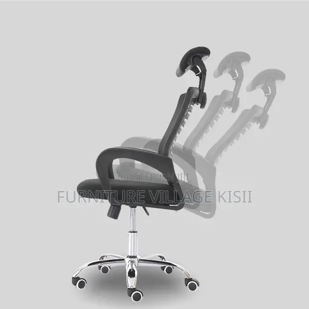 Black Mesh Office Chair with Headrest - 1