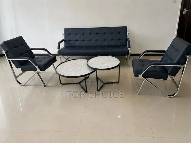 Modern Leather Office Waiting Sofa Set with Coffee Tables - 1