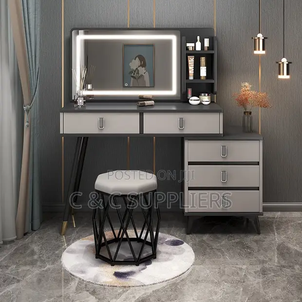 Makeup Vanity Table with LED Mirror and Stool - 1