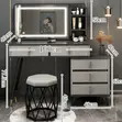 Makeup Vanity Table with LED Mirror and Stool - 5
