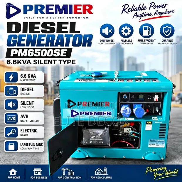 Premier PM6500SE 6.6KVA Silent Diesel Generator - Electric Start - 1