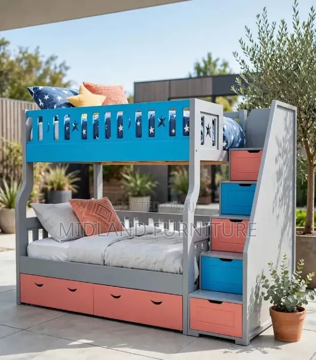 Children's Double Decker Bed with Storage Staircase - 1