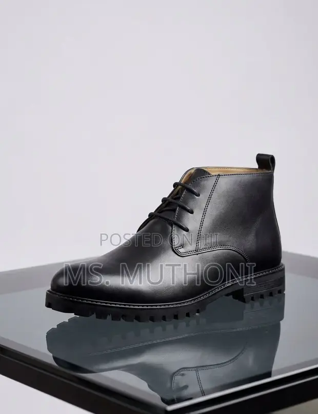 Viatu vya Ngozi Nyeusi vya Chukka kwa Wanaume Size 39-45 - 1
