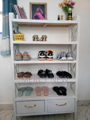 White Shoe Rack with Two Storage Drawers