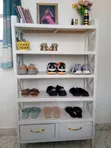 White Shoe Rack with Two Storage Drawers - 1