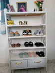 White Shoe Rack with Two Storage Drawers - 2