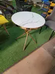 Elegant Round Dining/Café Table - White Marble & Gold - 2