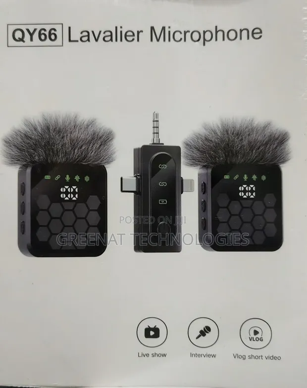 QY66 Dual Wireless Lavalier Microphone - 2 Mics, 20M Range - 1