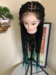 Braided Wig - Black/Turquoise, Waist Length, Glueless - 1