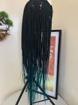 Braided Wig - Black/Turquoise, Waist Length, Glueless - 2