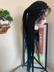 Braided Wig - Black/Turquoise, Waist Length, Glueless - 3