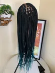 Braided Wig - Black/Turquoise, Waist Length, Glueless - 5
