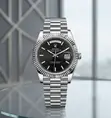 Rolex Day-Date Silver Watch yenye Black Dial - 1
