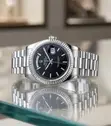Rolex Day-Date Silver Watch yenye Black Dial - 2