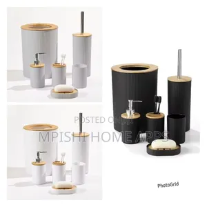 6-in-1 Luxury Bathroom Accessories Set with Bamboo Lid