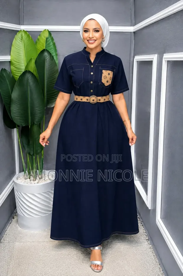 Buttoned Denim Maxi Shirt Dress - 1