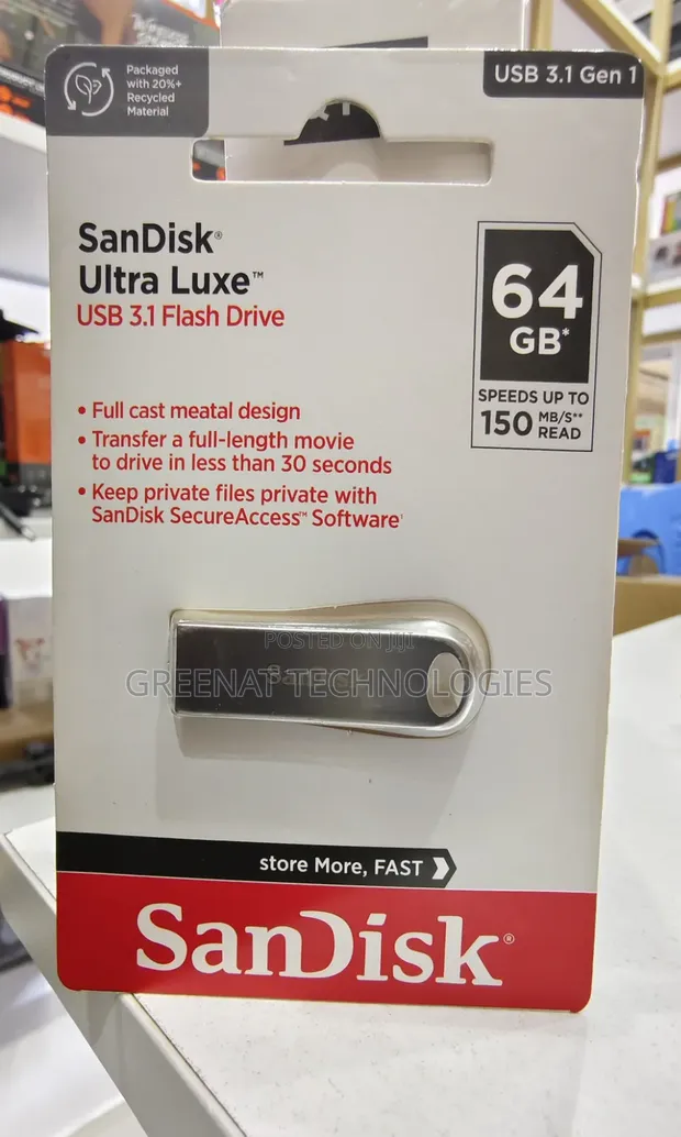 SanDisk Ultra Luxe 64GB USB 3.1 Flash Drive - 150MB/s Metalic Halisi - 1