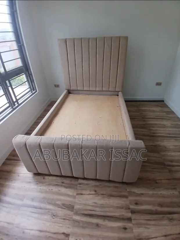 4x6 Small Double Modern Beige Upholstered Bed Frame - 1