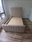 4x6 Small Double Modern Beige Upholstered Bed Frame - 2