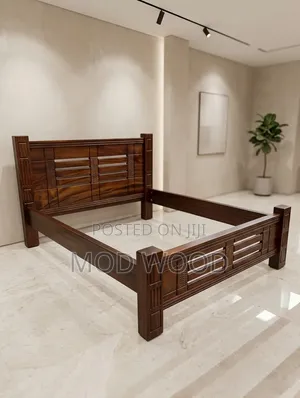 5ft x 6ft Solid Wood Bed Frame with Geometric Carvings